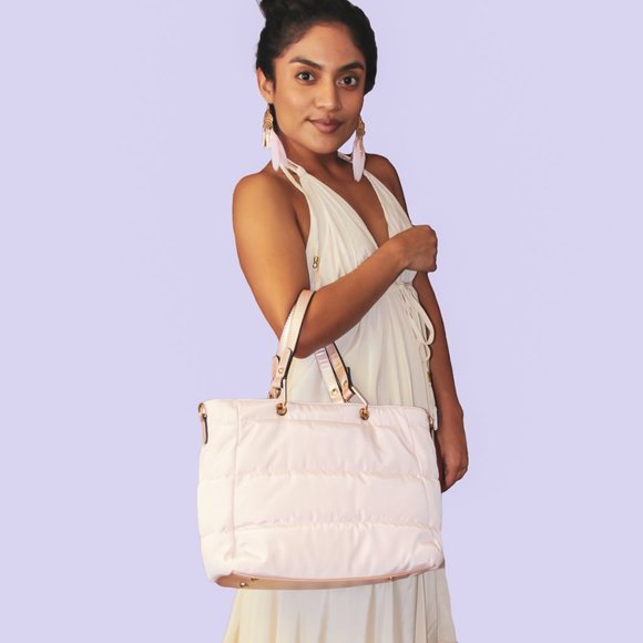 ISABELLE HANDBAGS VEGAN QUILTED NYLON TOTE - Picture 4 of 10